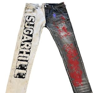 Sugarhill Men’s Chopper Jeans Split Wash Stretch Black & Red Size 40 x‎ 33 NEW